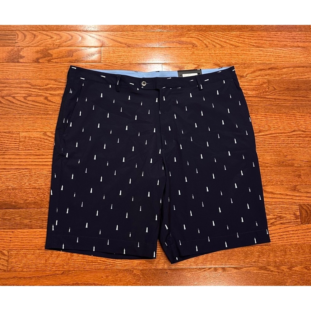 New Fairway & Greene Tech Larson Golf Shorts Mens 42 Navy Lighthouse Print AOP‎